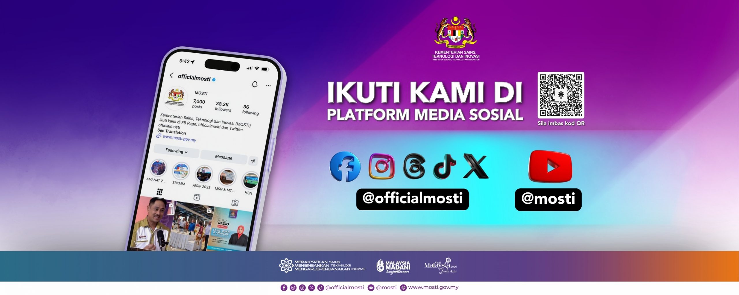 Ikuti kami di Platform Media Sosial MOSTI